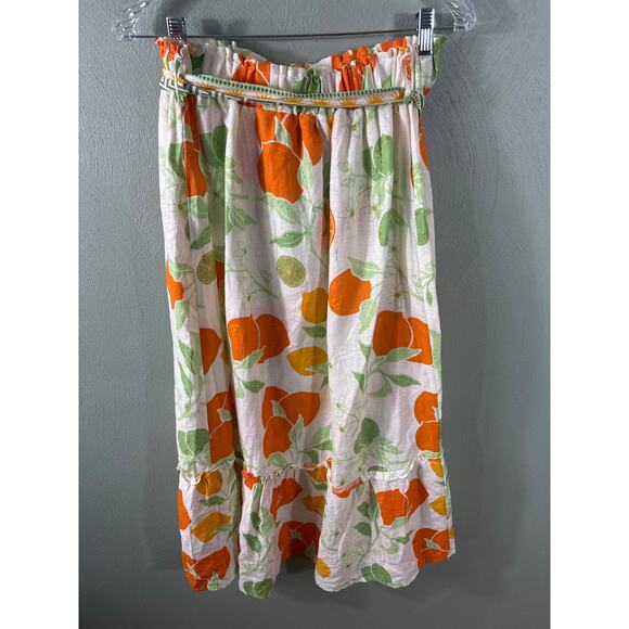 Linen Midi Skirt Rachel Zoe Women Size XL Multicolor Blend Belted Fruit Floral - Picture 7 of 9